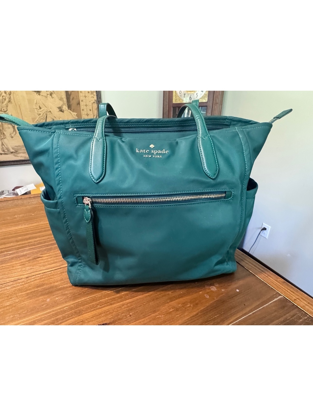 Kate Spade New York Teal Nylon Tote Shoulder Bag Multi Pocket Travel Purse